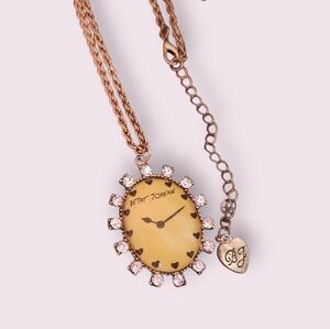 Rare Vintage Betsey Johnson Gold Clock Time Flies Pendant Necklace